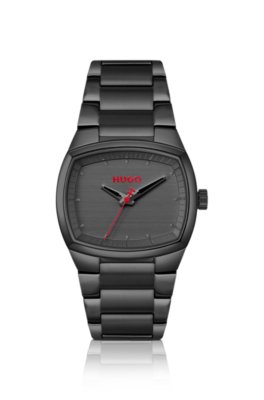 Telly black-plated watch with retro-shaped case