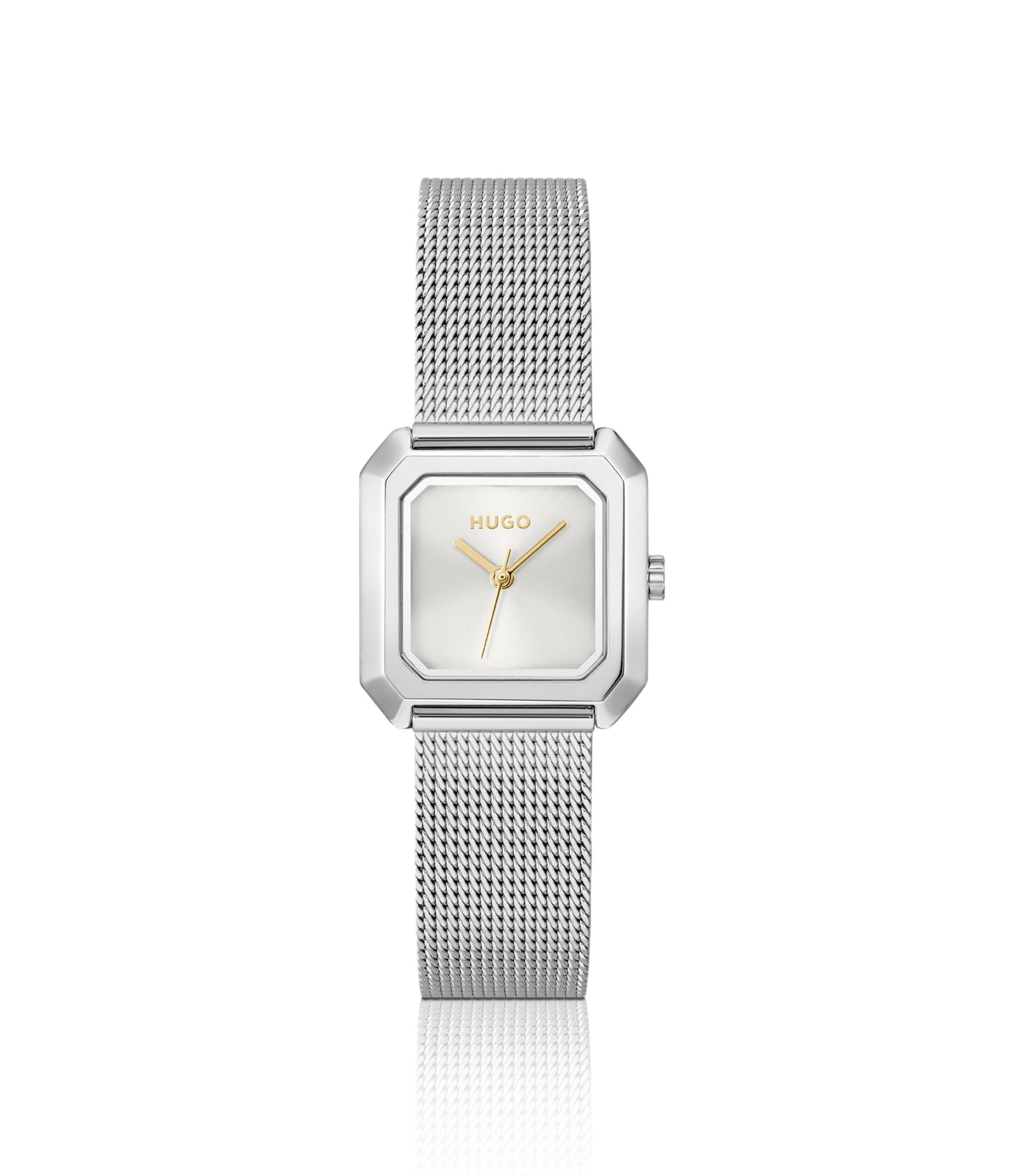 Hazel quadratische Uhr aus Edelstahl mit Mesh-Armband
