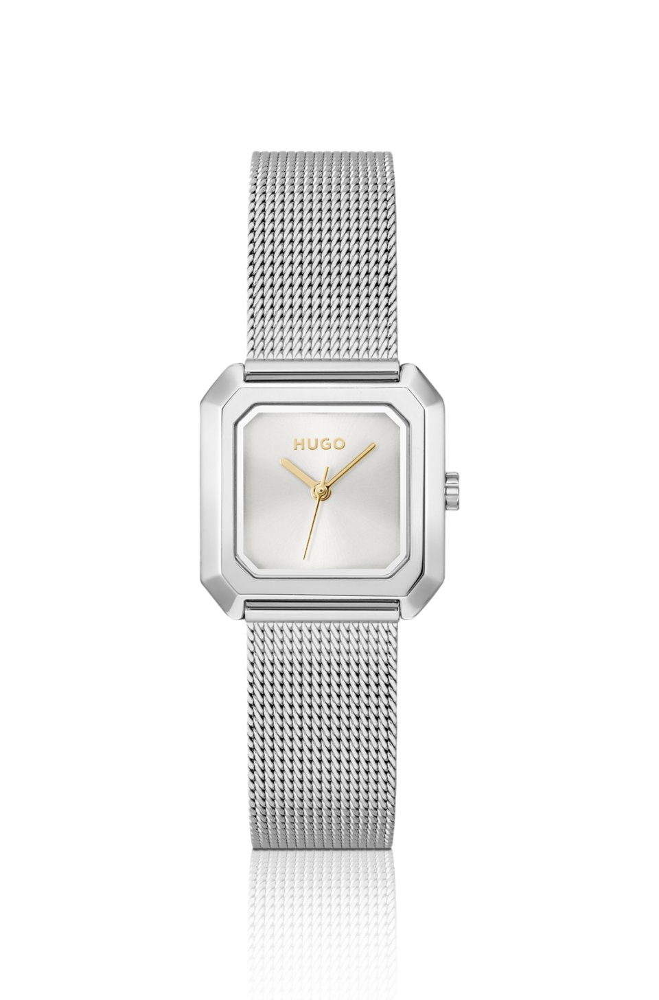 Hazel stainless-steel square watch with mesh bracelet