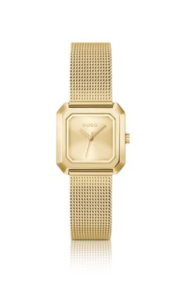 Hazel quadratische Uhr in Gold-Optik mit Mesh-Armband, Goldfarben