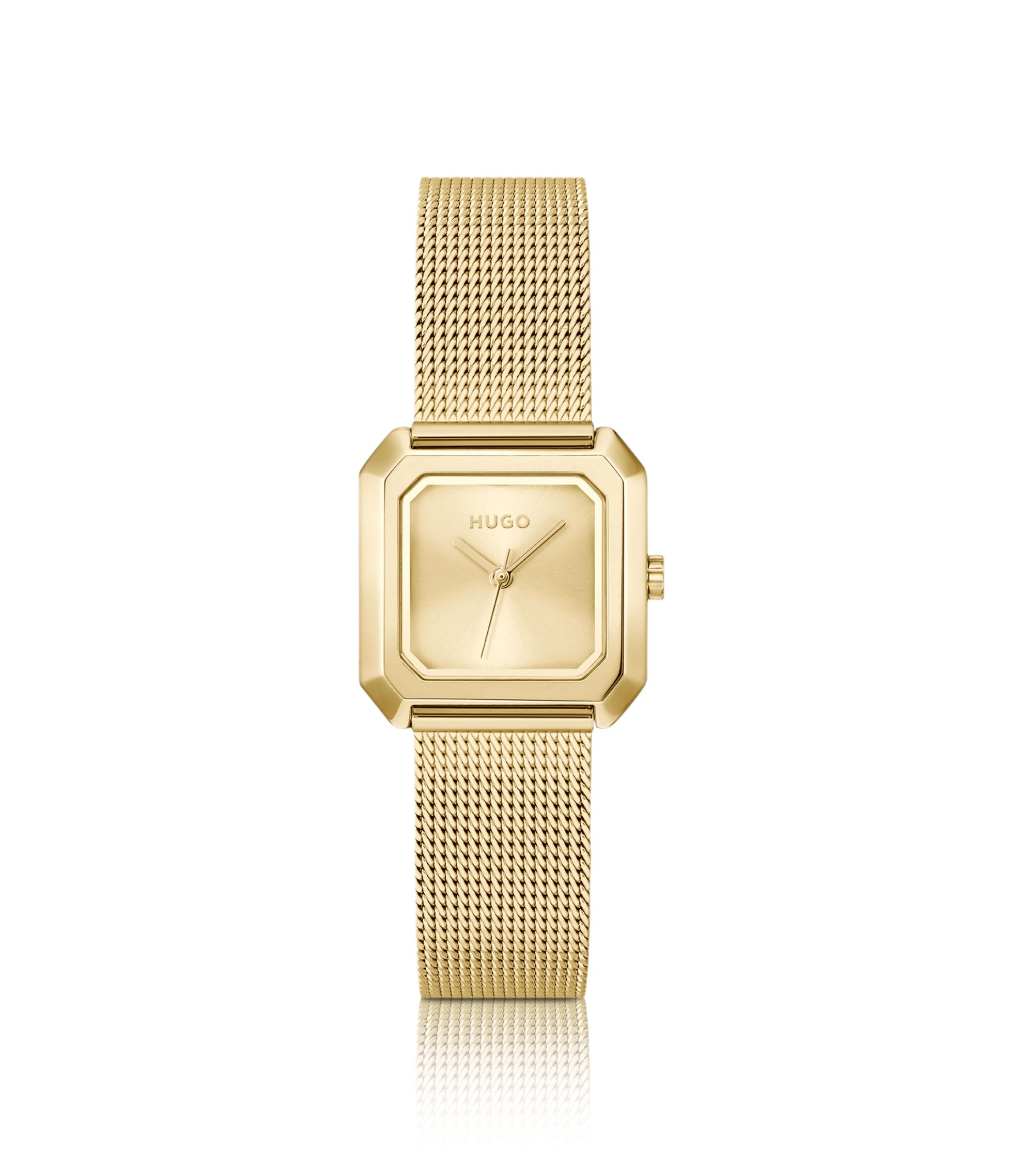 Hazel quadratische Uhr in Gold-Optik mit Mesh-Armband