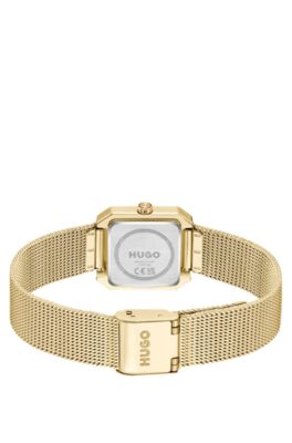 Hazel quadratische Uhr in Gold-Optik mit Mesh-Armband, Goldfarben