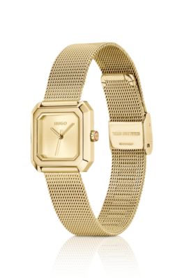 Hazel quadratische Uhr in Gold-Optik mit Mesh-Armband, Goldfarben