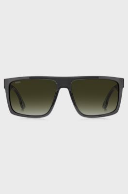 Matte-black sunglasses with silver-tone logo insert, Grey