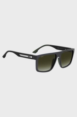 Matte-black sunglasses with silver-tone logo insert, Grey