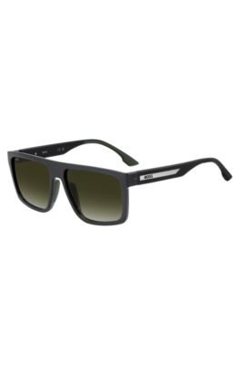 Matte-black sunglasses with silver-tone logo insert, Grey