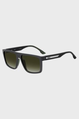 Matte-black sunglasses with silver-tone logo insert, Grey