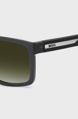 Matte-black sunglasses with silver-tone logo insert, Grey