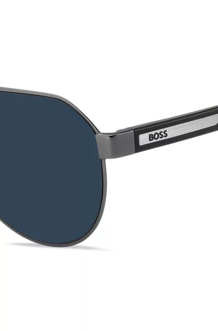 Lunettes de soleil en acier inoxydable gris avec branches noires