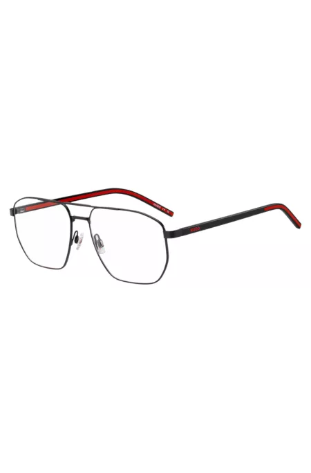 Monture optique en acier noir avec face intérieure rouge des branches