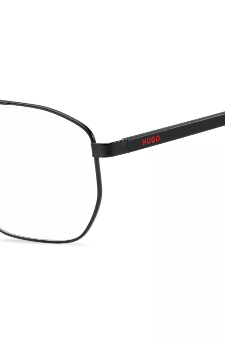 Monture optique en acier noir avec face intérieure rouge des branches