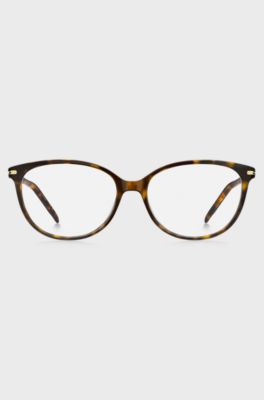 Havana-acetate optical frames with gold-tone trims, Brown Patterned