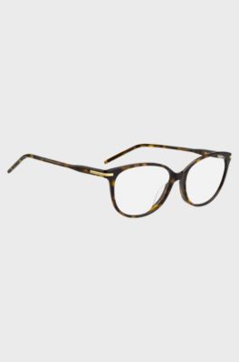 Havana-acetate optical frames with gold-tone trims, Brown Patterned