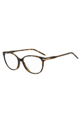 Havana-acetate optical frames with gold-tone trims, Brown Patterned