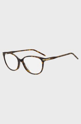 Havana-acetate optical frames with gold-tone trims, Brown Patterned