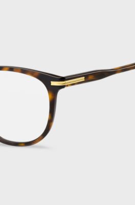 Havana-acetate optical frames with gold-tone trims, Brown Patterned