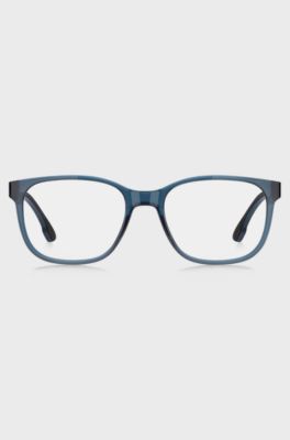 Blue optical frames with silver-tone logo insert, Blue