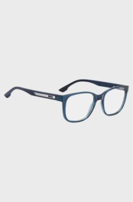 Blue optical frames with silver-tone logo insert, Blue