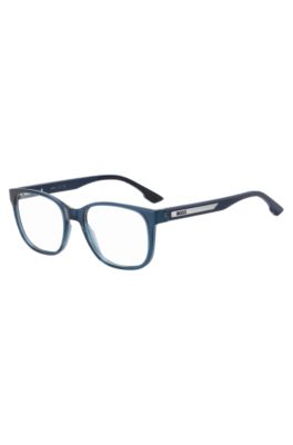 Blue optical frames with silver-tone logo insert, Blue