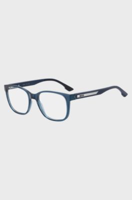 Blue optical frames with silver-tone logo insert, Blue
