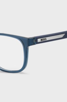 Blue optical frames with silver-tone logo insert, Blue