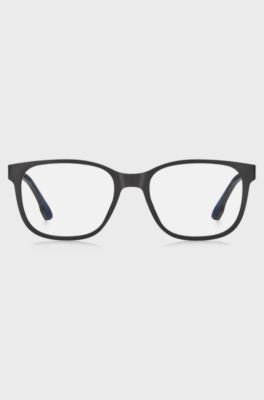 Black optical frames with silver-tone logo insert, Black