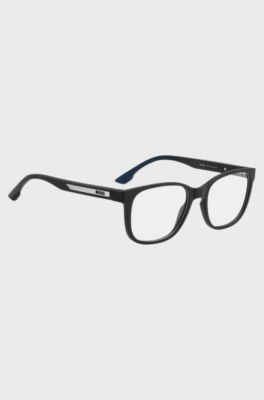 Black optical frames with silver-tone logo insert, Black