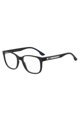 Black optical frames with silver-tone logo insert, Black