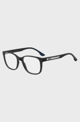Black optical frames with silver-tone logo insert, Black