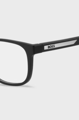 Black optical frames with silver-tone logo insert, Black