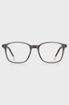 Grey-brown-acetate optical frames with logo details, Grey