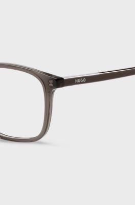 Grey-brown-acetate optical frames with logo details, Grey