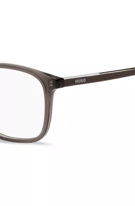 Monture optique en acétate gris-brun avec détails logotés