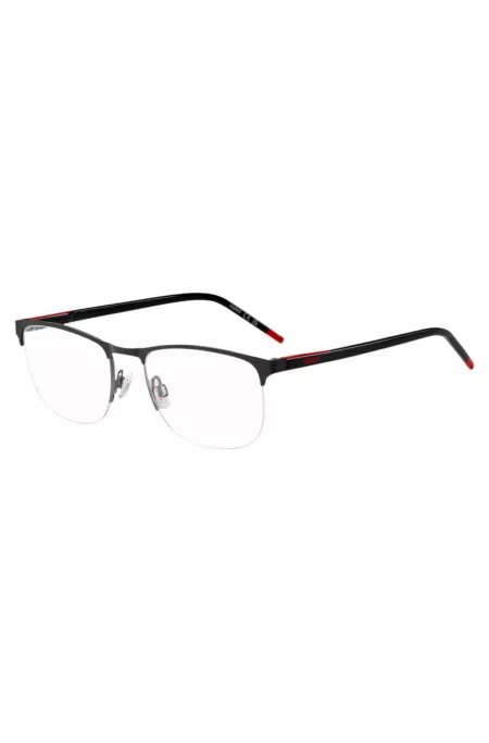 Monture optique demi-cerclée en acier noir et en acétate