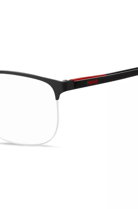 Monture optique demi-cerclée en acier noir et en acétate