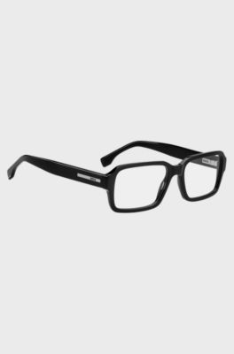 Black-acetate optical frames with silver-tone logo insert, Black