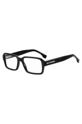 Black-acetate optical frames with silver-tone logo insert, Black