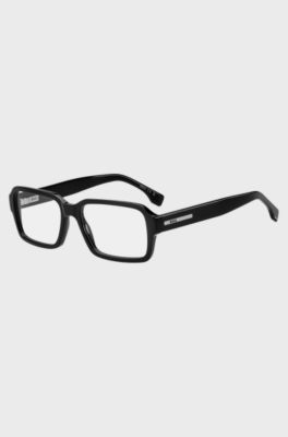 Black-acetate optical frames with silver-tone logo insert, Black