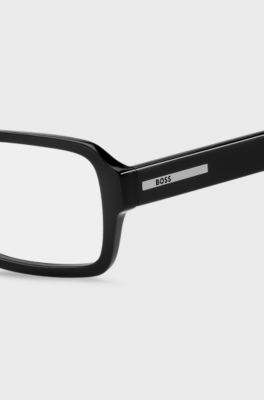 Black-acetate optical frames with silver-tone logo insert, Black
