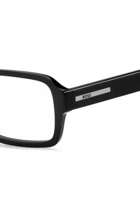 Monture optique en acétate noir avec incrustation à logo argentée
