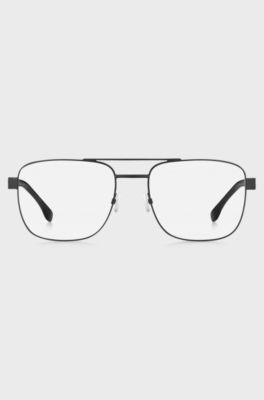 Double-bridge optical frames in black metal and acetate, Black