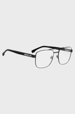 Double-bridge optical frames in black metal and acetate, Black