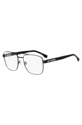 Double-bridge optical frames in black metal and acetate, Black
