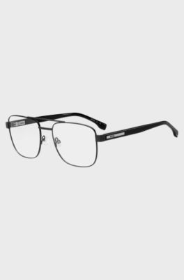 Double-bridge optical frames in black metal and acetate, Black