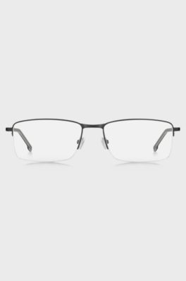 Black half-rim optical frames with logo temples, Black