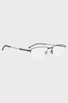Black half-rim optical frames with logo temples, Black