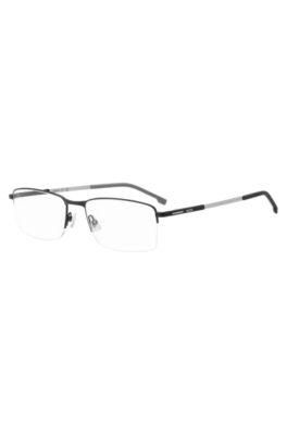 Black half-rim optical frames with logo temples, Black