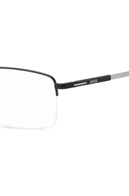 Black half-rim optical frames with logo temples