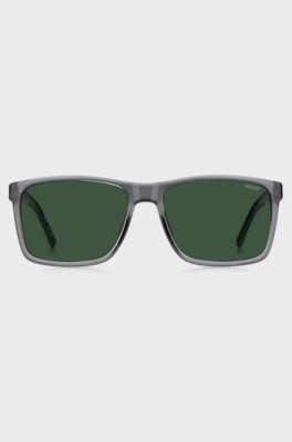 Transparent-frame sunglasses with patterned temples, Grey