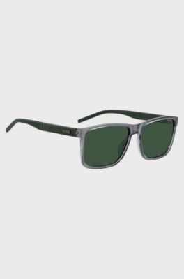 Transparent-frame sunglasses with patterned temples, Grey
